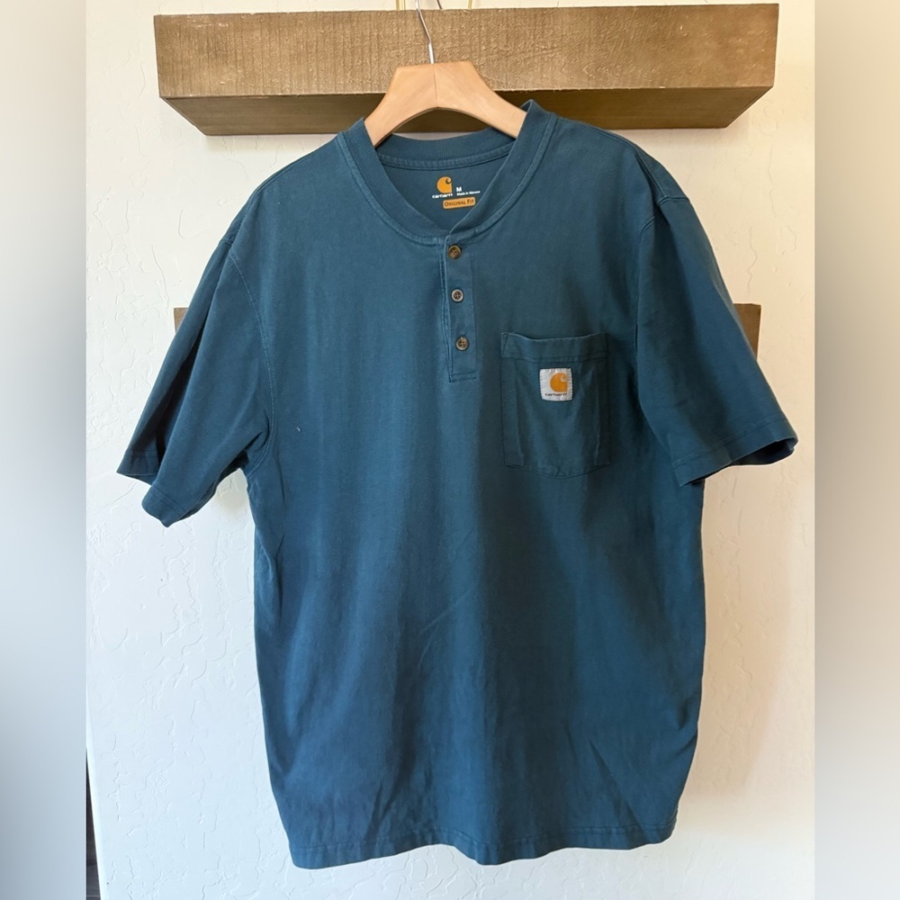 Carhartt Men's Teal Button Down Shirt,Casual relaxed fit in cotton•closet staple - Picture 8 of 9